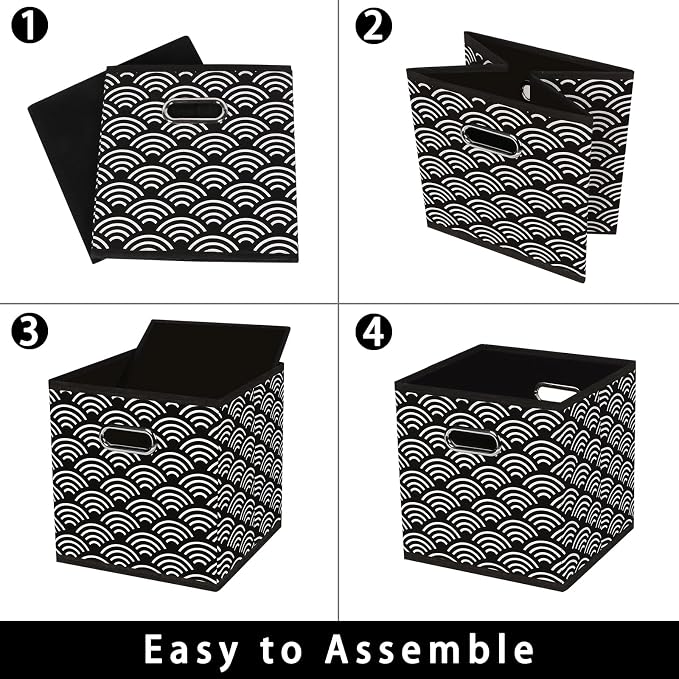 Fabric storage bins Cubes, Fabric Cube Organizer with Handle, Foldable Cube Bins for Cloth or Accessary Storage, 11x11x11, Set of 3, (Black clouds) - Image 6
