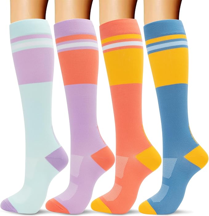 fenglaoda Compression Socks Women Men 4 Pairs, Knee High Support Socks for Running, Sports, Travel, Flight, Nurse by fenglaoda