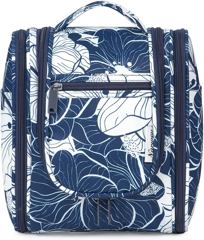 Narwey Small Hanging Travel Toiletry Bag Cosmetic Make up Organizer for Women and Men (Medium, Blue Lotus) by Narwey