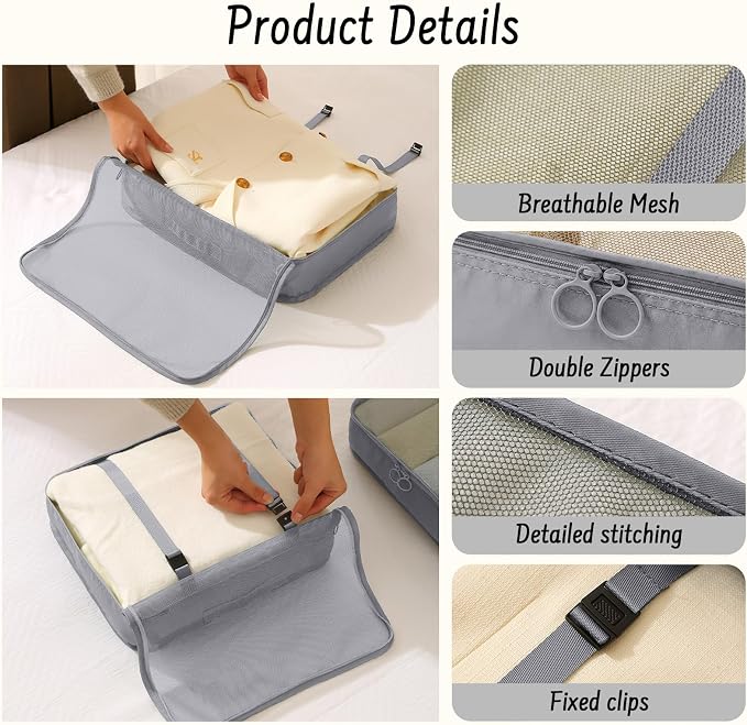 8 Set Packing Cubes for Travel Luggage Organizer Bags for Family, Mesh Packing Cubes for Suitcases, Travel Essentials Bags Set for Women & Men - Image 3