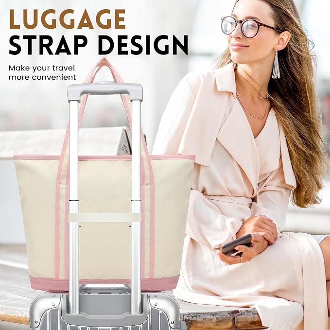 Large Canvas Tote Bag for Women, Beach Bag with Zipper, Utility Tote Bag with 3 Front Pockets, Weekender Pool Bag - Image 5