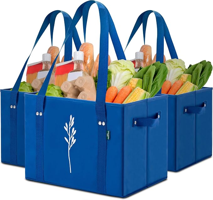 Green Bulldog Reusable Grocery Bags - Heavy Duty Reusable Shopping Tote Bags W/Long Handles, Foldable & Collapsible, Holds Up to 65 lbs - for Kitchen, Picnic 3 Pack by GreenBulldogBags