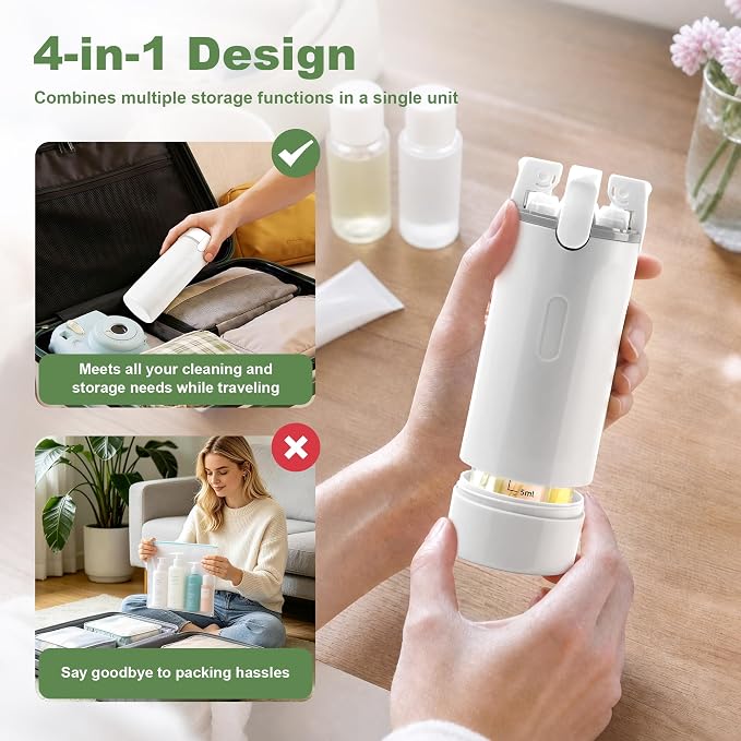 4-in-1 Travel Dispenser, 4 Pack 30ML Travel Bottles with Stickers for Toiletries – TSA Approved Leak Proof Refillable Containers for Shampoo, Conditioner, Creams, Lotions (White) - Image 3