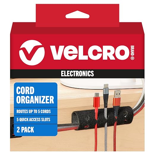 VELCRO Brand Cord Organizer for Desk & Nightstand, 5 Cable Slots with Sleeve Routing, Adhesive Wire Holder for Cord Management, Home, Workshop, Gaming & Office Essentials, Black 2 Pack - Image 6
