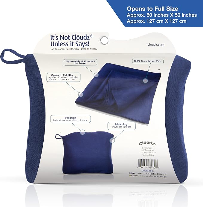 Super Soft Jersey Airplane Travel Blanket for Your Flight, Car, Camping, Home or Comforting Warmth Anywhere! Large in Size at 50"x 50" and Includes a Bag! - Blue - Image 4