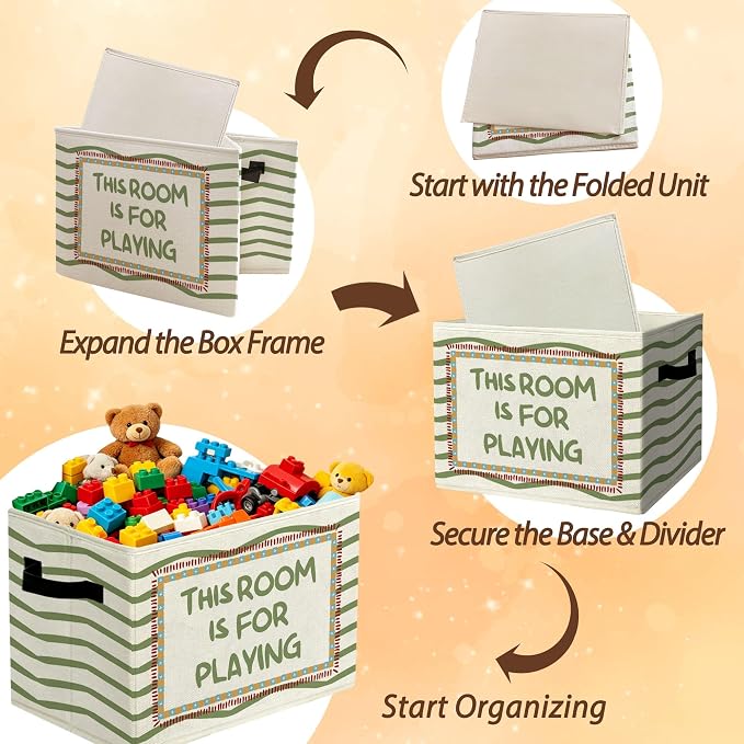 Playroom Encouraging Funny Storage Bins Box with Handles Organizer Basket | playful uplifting foldable basket for organizing, olive green collapsible toys clothes for nursery toddler bedroom, 10x14 in - Image 6