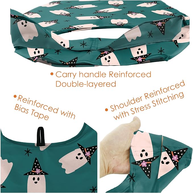 BeeGreen Halloween Bags Spooky Boo Basket Party Reusable Grocery Bags 6 Pack Trick or Treat, Halloween Pumpkin Spiders Ghost Skeleton Black Cat Bat Shopping Bags 50LBS Large - Image 4