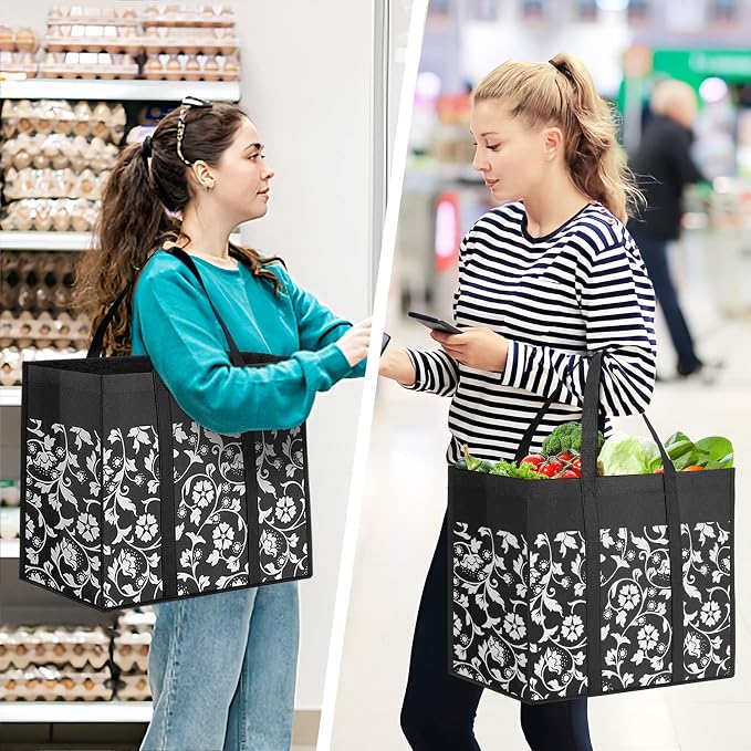 Reusable Grocery Bags Foldable Tote Bags bulk Shopping Bags 10-Pack, Black | Reinforced Handles Shopping Bags for Groceries Heavy Duty Kitchen Reusable Grocery Bags with Waterproof Coating - Image 2