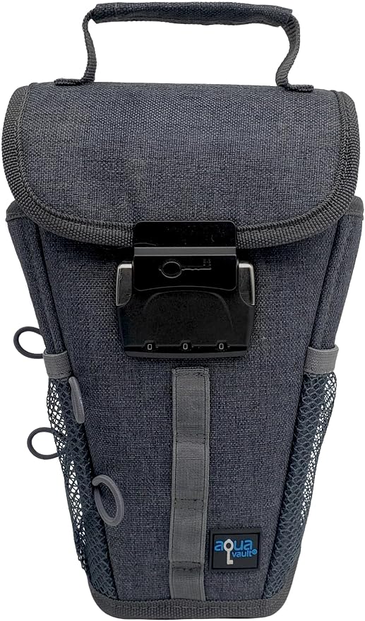 Portable Travel Safe Anti-Theft Cut-Resistant Beach Pool Lock Box | Grey. Cut-resistant nylon with water resistance and RFID blocking. Secures phones and valuables at the beach, pool or hotel. by AquaVaultBrandedTravelSecurityAccessories
