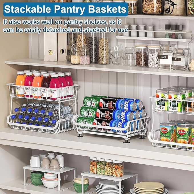 OKZEST 3-Tier Rolling Pantry Floor Organizers and Storage Cart with Wheels | Fits under pantry shelf, Stackable kitchen pantry baskets with dirt catch tray, Holds drink, snack, can, potato, onion, fruit - Image 3