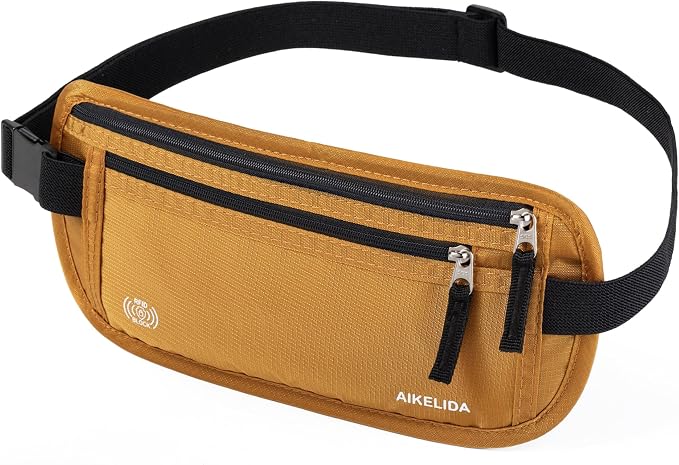 RFID Blocking Money Belt - Passport Holder & Travel Wallet, Slim Hidden Fanny Packs for Women Men - Gold - Image 4