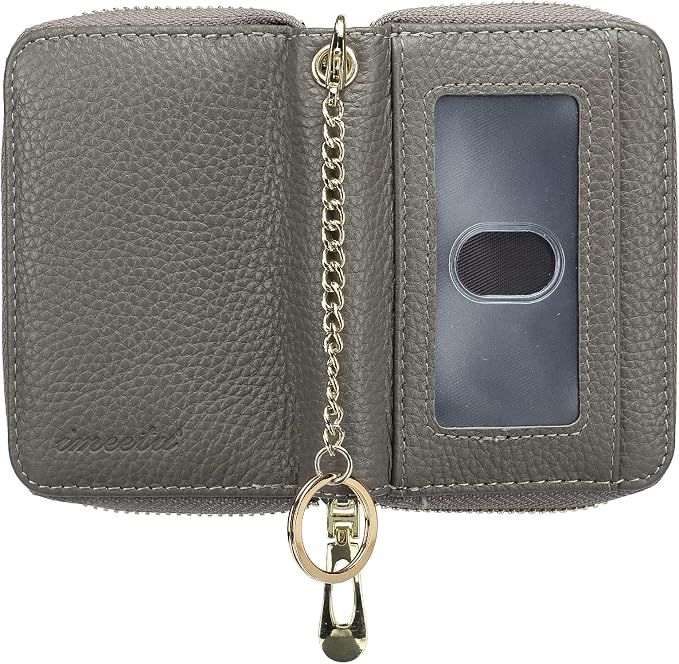 imeetu Rfid Credit Card Holder, Businese Card Case, Wallet for Women Men | Genuine Leather Card Wallet with id Window, Keychain & Double Zipper, Water-resistan Small Wallet with Gift Box, Daily Travel - Image 4