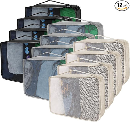 12 Pcs Packing Cubes for Suitcase Travel Luggage Bags Bulk Mesh Organizer Set for Hiking Camping Backpacking Clothes Accessories by Unknown