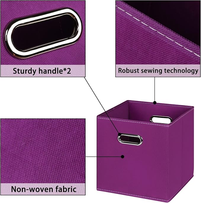 Fabric storage bins Cubes, Fabric Cube Organizer with Handle, Foldable Cube Bins for Cloth or Accessary Storage, 11x11x11, Set of 6, (Purple) - Image 7