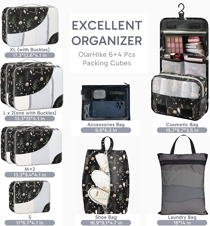 OlarHike 10 Set Packing Cubes for Travel,Gifts for Women Mom,Anti-Tearing Suitcase Organizer,with Over 1000 pcs Mesh Holes,Vacation Essentials & Accessories for Cruise Ship - Image 2