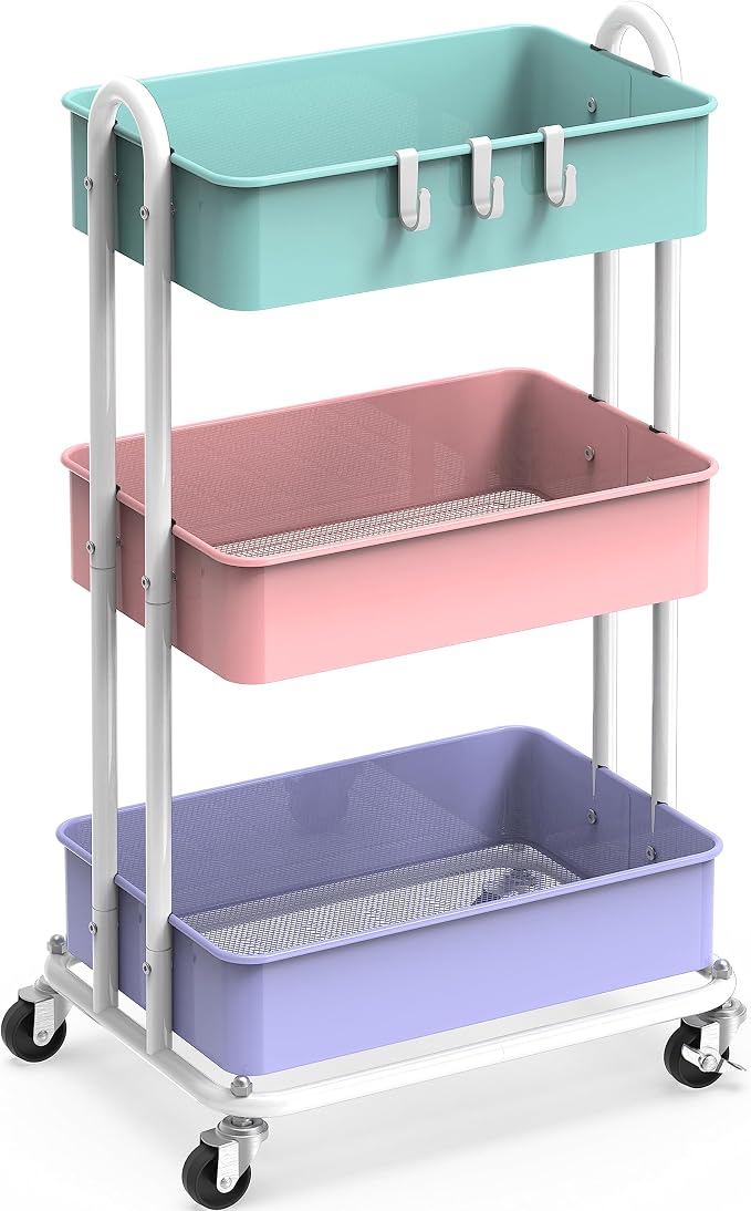 Simple Houseware 3-Tier Heavy Duty Metal Utility Rolling Cart, Multicolor by SimpleHouseware