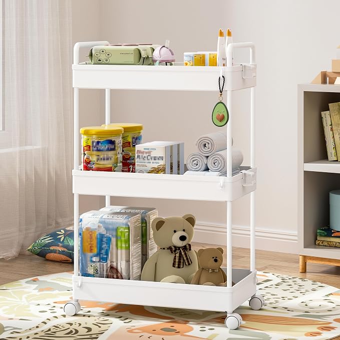 Ronlap 3 Tier Slim Rolling Storage Cart with Wheels Utility Organizer,White | For bathroom, laundry, kitchen, bedside & dorm. Fits art, craft, snack, makeup, nail, diaper & postpartum baby supplies - Image 5