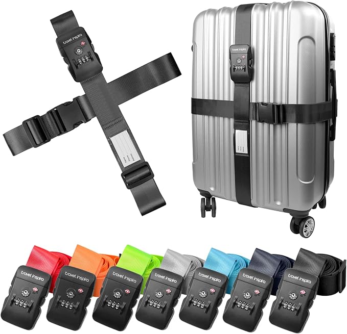 Travel Inspira Anti-Theft Suitcase Belt with TSA Lock | Heavy-Duty Nylon; TSA-Approved Lock with Tag; Adjustable 103-200cm; Secure Black Strap; 20-28 Inch Bags by TravelInspira