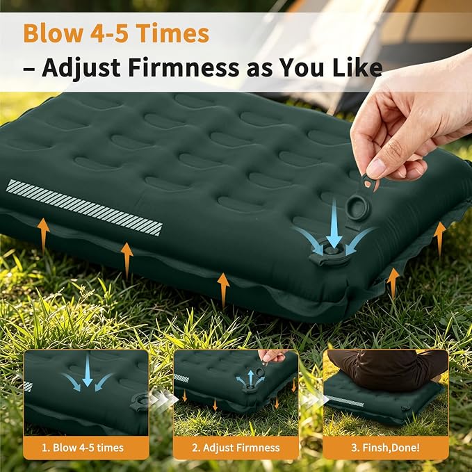 Inflatable Seat Cushion with Adjustable Firmness (Dark Green) | adjustable firmness, lightweight, waterproof, non-slip. For stadium, office, camping, car & long flights - Image 4