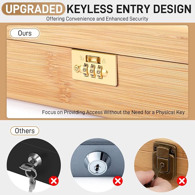 Upgraded Lockable Large Bamboo Knife Storage Box with Magnetic Removable Knife Blocks for Easy, Quick and Safe Culinary Tools Storage, Keyless Kitchen Combination Lock Box, Great Kitchen Gifts - Image 3