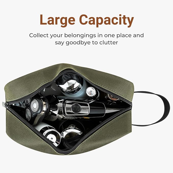 Elviros Travel Toiletry Bag for Women and Men,Lightweight Makeup Bag Hanging Dopp Kit with Shaving Compartment Cosmetic Organizer Small Tool Bag Travel Essentials,Gifts for Men(Army Green) - Image 2