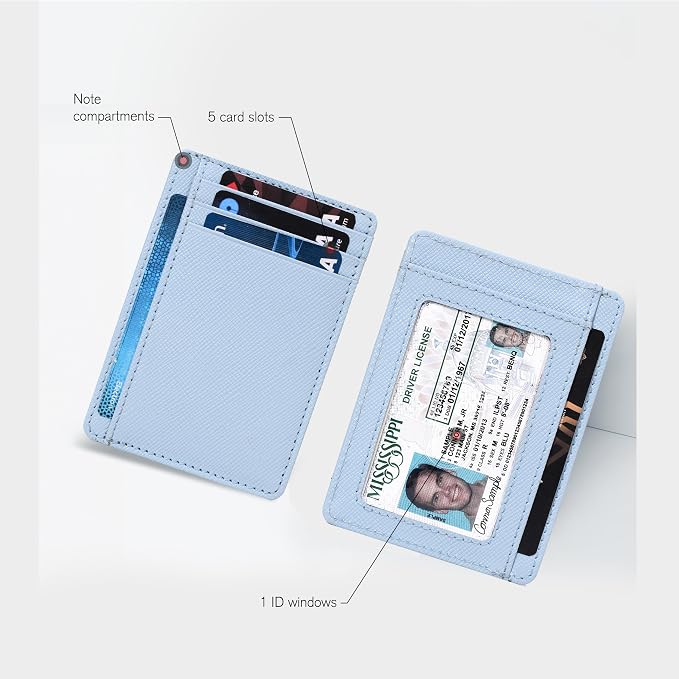 Leather RFID Blocking Slim Minimalist Front Pocket Wallet, Sky Blue - Image 2