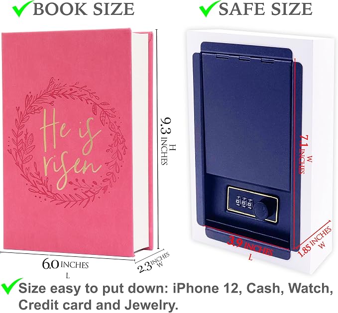 He is risen Leather Cover Real Pages Book Safe with Key Lock,Large Lock box,Hidden Safes for Money Diversion safe box - Image 7