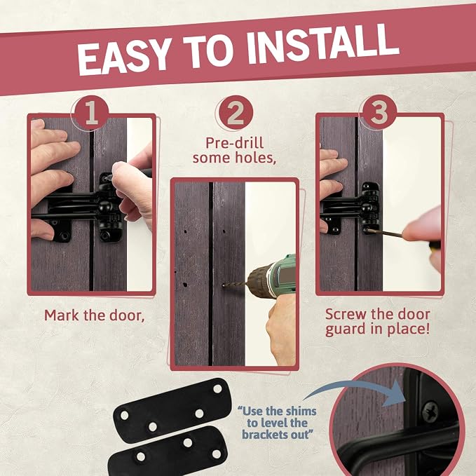Jack N’ Drill Swing Bar Door Lock Durable Door Guard for Back & Front Doors, Childproof Door Security Made from Reinforced Diecast Metal for Home Security (Black, 1 Pack & 5 Door Stop) - Image 6