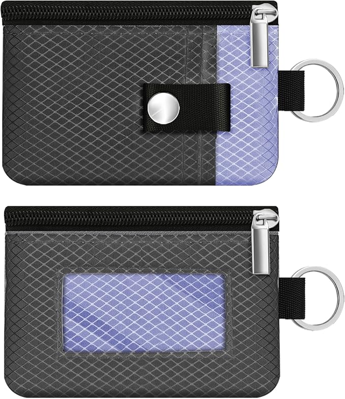 Minimalist RFID Blocking Small Wallet with ID Window,WaterResistant Zip Id Case Wallet with Lanyard Keychain for Cards,Cash,Travel,Women,Men (DarkGrey/Lavender Purple) by CCUMI