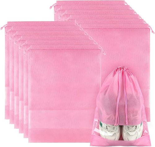 12 Pack Shoe Bags for Travel, Large Travel Shoe Bag for Packing with Window | Dustproof Drawstring Travel Shoe Storage Bags Travel Essentials for Men & Women, Pink by COIDEA