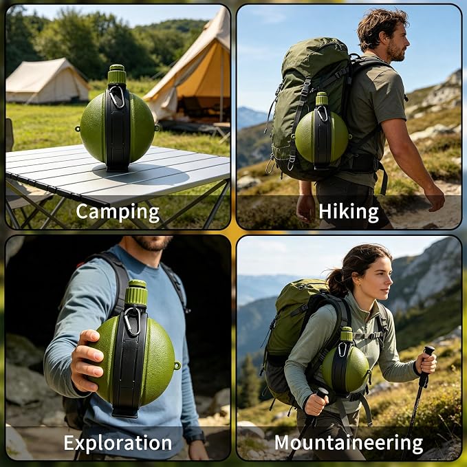 Premium Collapsible Water Bottle for Travel - 580ML Foldable & Portable with Compass/Hook, Food Grade Material - Ideal for Hiking, Camping (Army Green) - Image 8