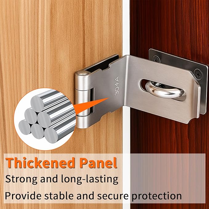 HOWDIA 4 Inch Door Hasp Latch 90 Degree, Stainless Steel Safety Right Angle Padlock Hasp Locking Latch Security Door Clasp Hasp Lock Latch for Push/Sliding/Barn Door, 2mm Thick, Brushed Silver - Image 6