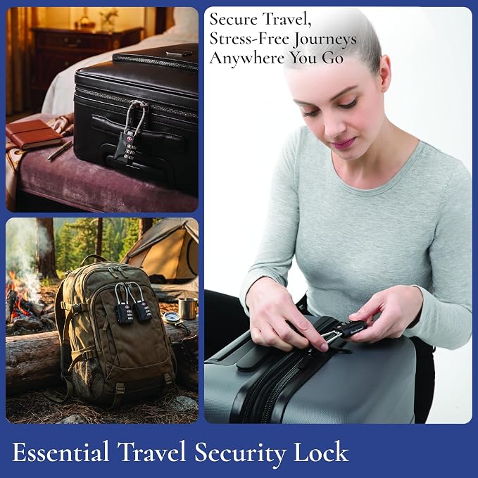 Brookstone Cable Luggage Locks, 2 Pack, TSA Approved, Resettable | 3-Digit Combination Lets You Set Your Own Code, Slim Design Threads Through Zippers or Straps, Great for Bags - Image 5