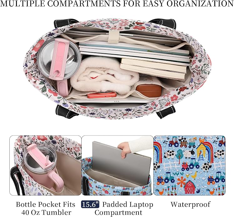 Tote Bag for Women with Laptop Compartment & Cup Holder,Nylon Bag for Work,Travel,Gym,Beach,Teacher,Nurse,School,Mom - Image 5