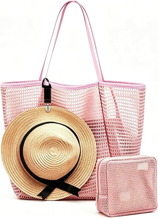 Beach Bag, Mesh Tote Bag for Women, Pool Bag for Travel, Shoulder Bag for Beach Picnic, Hobo Women Casual Foldable Handbag by XIAOLER