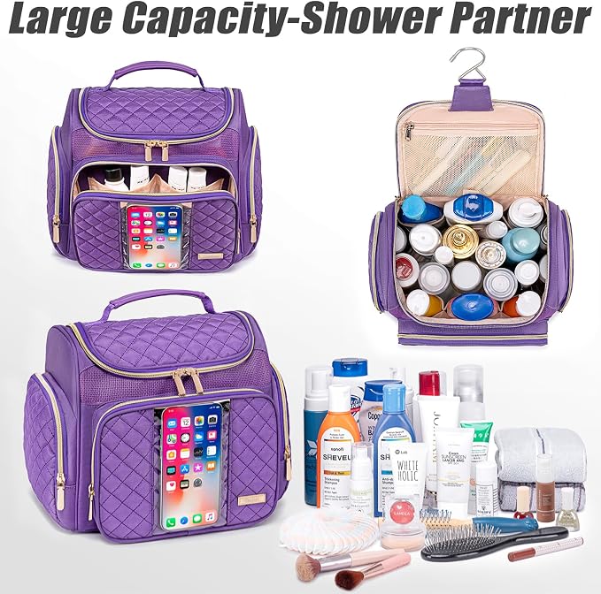Tealari Large Toiletry Bag for Women Men,Bathroom Bag,Water Resistant Shower Bag,Makeup Bag,Portable Shower Caddy for College Dorm,Hanging Travel Toiletry Bag with Transparent Waterproof Phone Pocket - Image 6