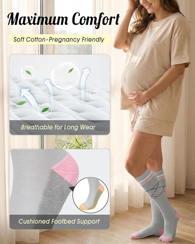 CTHH Soft Cotton Compression Socks for Women Men 20-30mmHg Knee High Socks | Support Circulation for Running, Flying, Nurses, Pregnancy (2 Pairs) - Image 2
