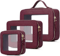 Pinkmik Clear Makeup Bag, (Burgundy, L+M+MINI) | Waterproof, Travel Case for Cosmetics and Toiletries, Women's Purse Organizer, Clear Car Bag with Zipper by Pinkmik