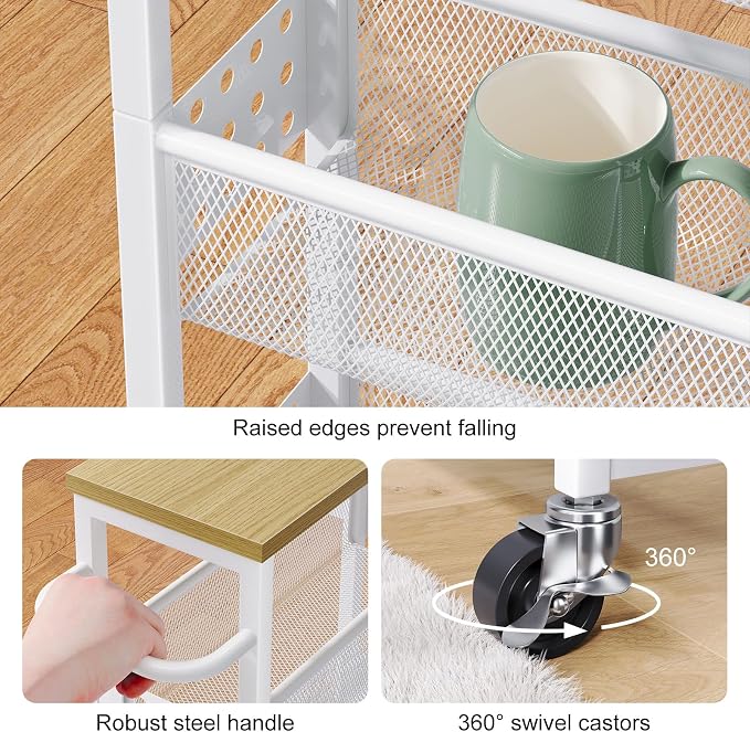 Laundry Room Slim Rolling Cart with Wheels for Between Washer and Dryer Gap | Utility Narrow Laundry Room Organization and Storage Shelves, White Skinny Shelf with Table Top,Detergent Organizer Cabinet - Image 8