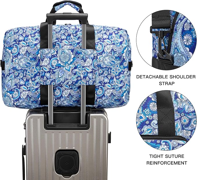 F.FETIVIN Weekender Bag Carry On Travel Duffle Bag Medium Overnight Bag for Women (Blue Paisley) - Image 8
