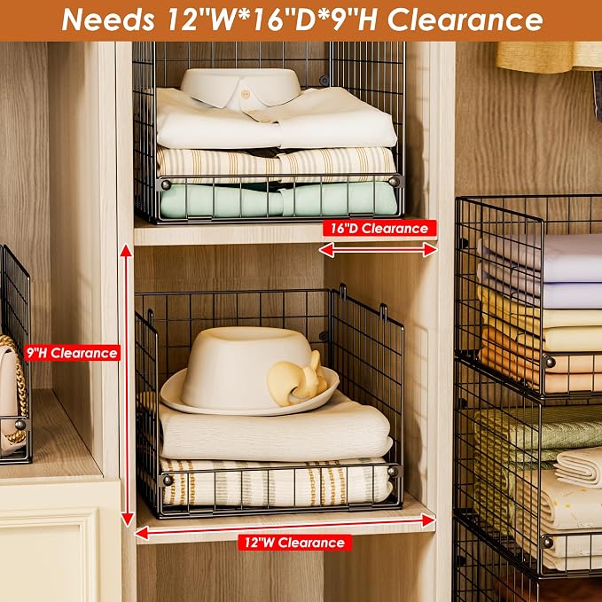 4-Tier Stackable Closet Organizers and Storage Shelves, Foldable Closet Shelf Organizer System, Stackable Storage Bins Drawers for Closet Organizer System, Black(Patent 30022416, 15.7"x11.8"x34.64") - Image 4