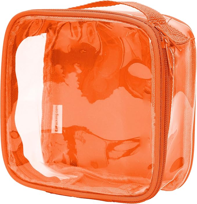 Clear TSA Approved 3-1-1 Travel Toiletry Bag for Carry On/Quart Size Transparent Liquids Pouch for Airport Security/Reusable See Through Vinyl & PVC Plastic Organizer Men Women (Orange) by EzPacking