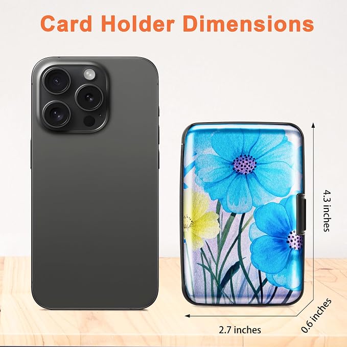 Mayski Credit Card Holder for Women RFID Blocking Wallet, Blue Flower | Card Wallets for Women Small Mini Business Metal Accordion Aluminum Alloy Hard Case for Men - Image 5