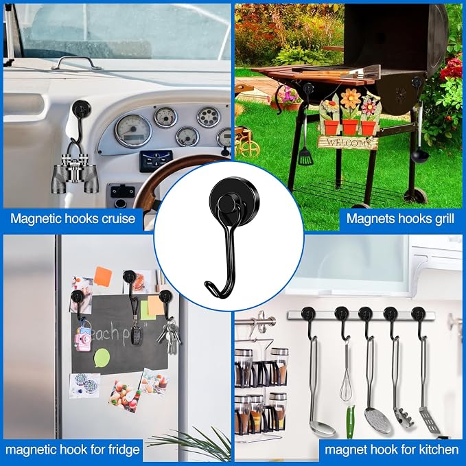 LOVIMAG Swivel Magnetic Hooks, 40LBS, Pack of 6 | Cruise Cabin Ship Essentials 2026, Heavy Duty Magnets for Refrigerator, Classroom, Kitchen, Hanging Mug, Black - Image 8
