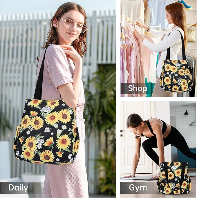 HUA ANGEL Floral Tote Bag - Casual Shoulder Bag Daily Tote Bag with Zipper Gym Travel Shopping Work Handbag for Women - Image 2