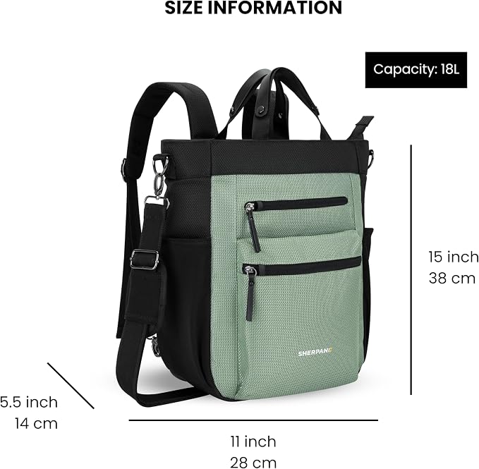 Sherpani Soleil, Anti Theft Convertible Backpack Tote (Green Aloe Mist) | 18L Travel Shoulder Bag, Everyday Crossbody Purse, RFID Protection, Business Daypack, Travel Gift for Women, Fits 13" Laptop - Image 3