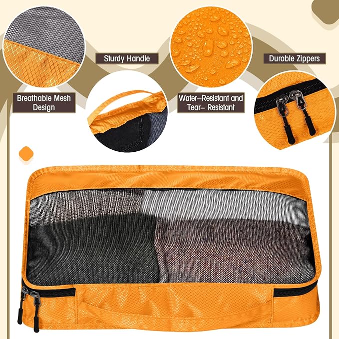 5 Pcs Packing Cubes for Suitcase Large Travel Cubes Carry on Luggage Organizer Bags for Clothes Accessories(M,Apricot) - Image 4