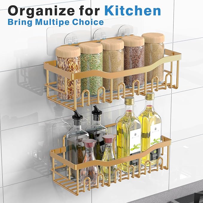 EUDELE Shower Caddy 2 Pack, Adhesive Organizer for Bathroom Storage, Home Decor & Kitchen, No Drilling, Rustproof Stainless Steel Shelf, Bathroom Decor Sets - Image 6