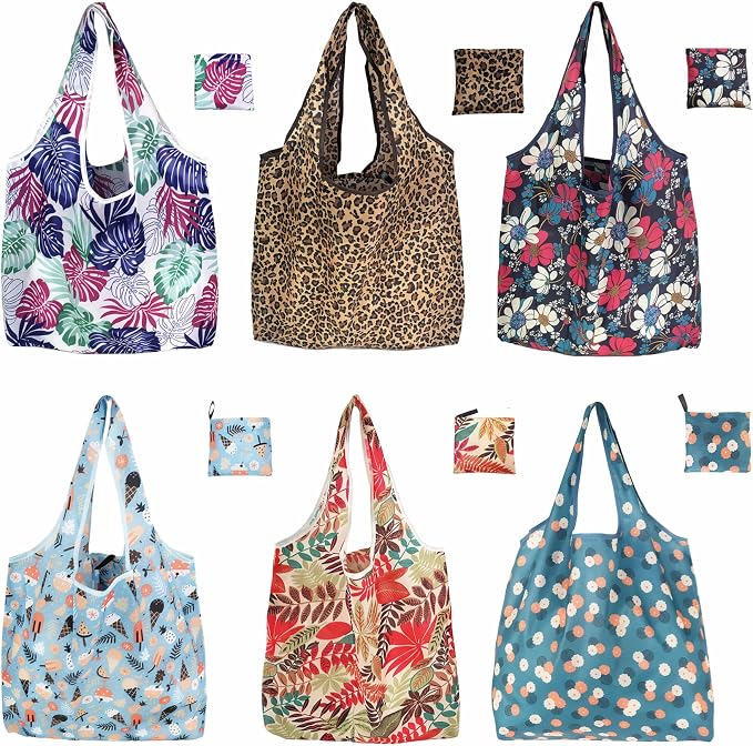 6 Pack Reusable Grocery Bags Heavy Duty with Handles, Reusable Shopping Bags for Women, Foldable, Washable for Store, Travel by Unknown
