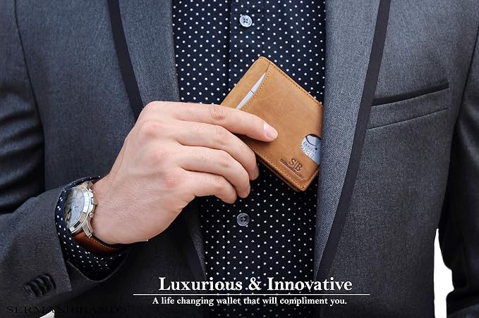 SERMAN BRANDS RFID Blocking Slim Bifold Genuine Leather Minimalist Front Pocket Wallets for Men with Money Clip Thin Mens - Image 2